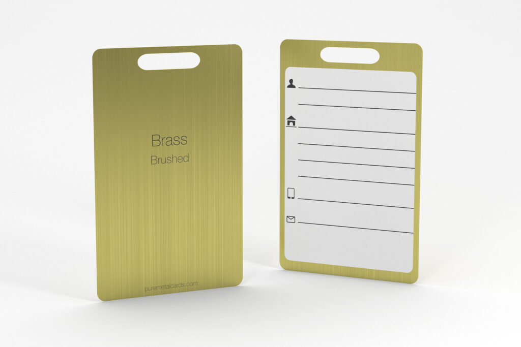 Pure Metal Cards - brushed brass - metal luggage tag