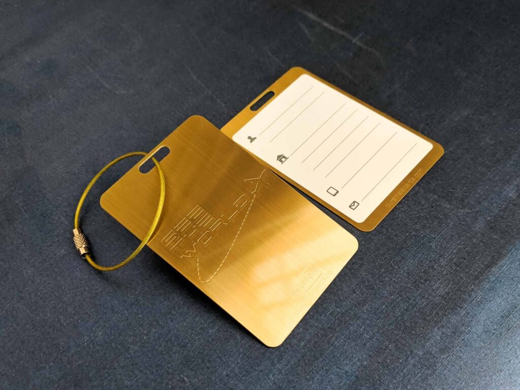 Pure Metal Cards brushed brass metal luggage tags