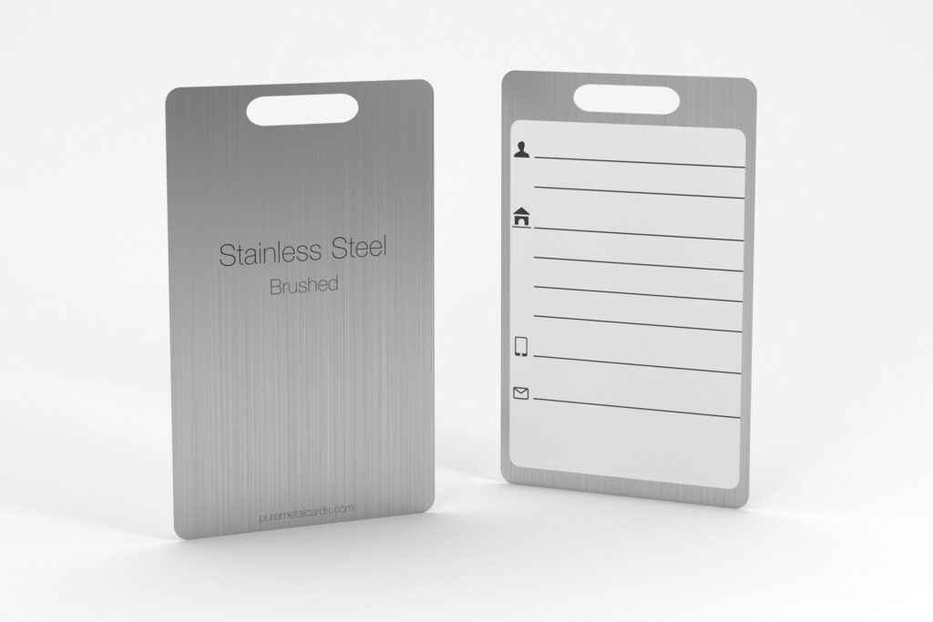 Pure Metal Cards - brushed stainless steel - metal luggage tag