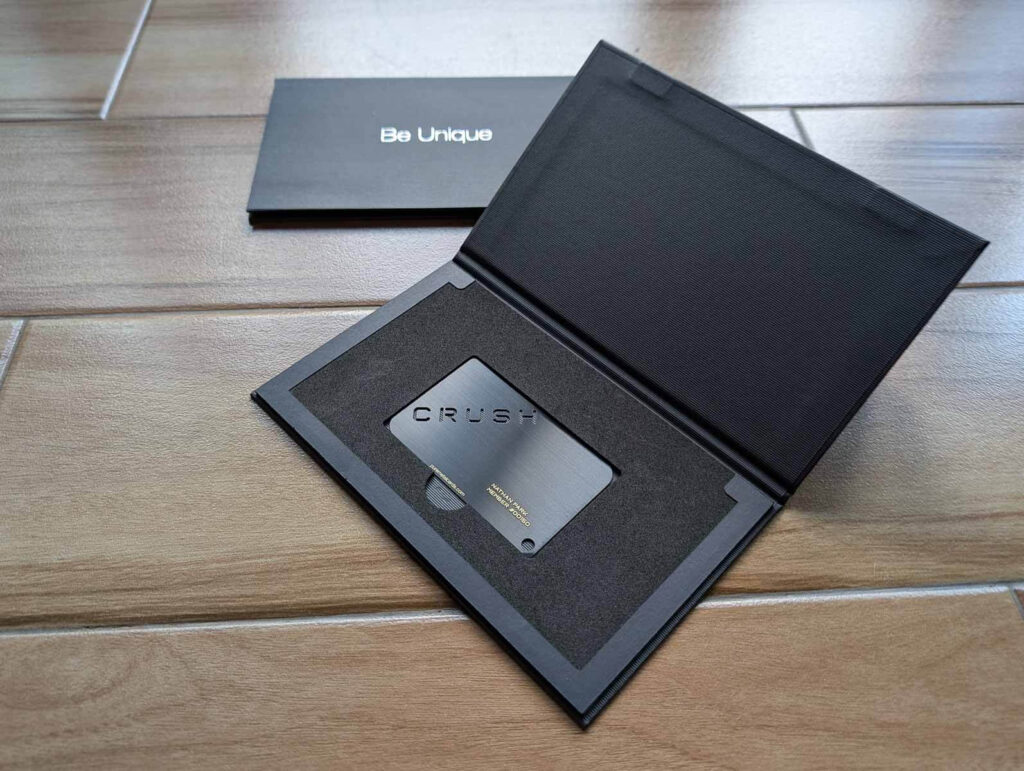 Pure Metal Cards - matt black metal member card and presentation case - Crush card